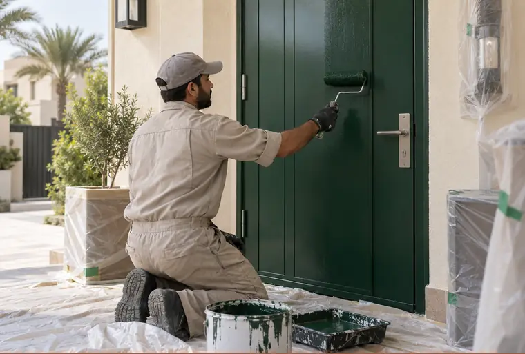 فني يدهن بوابة حديد خارجية في كيفان